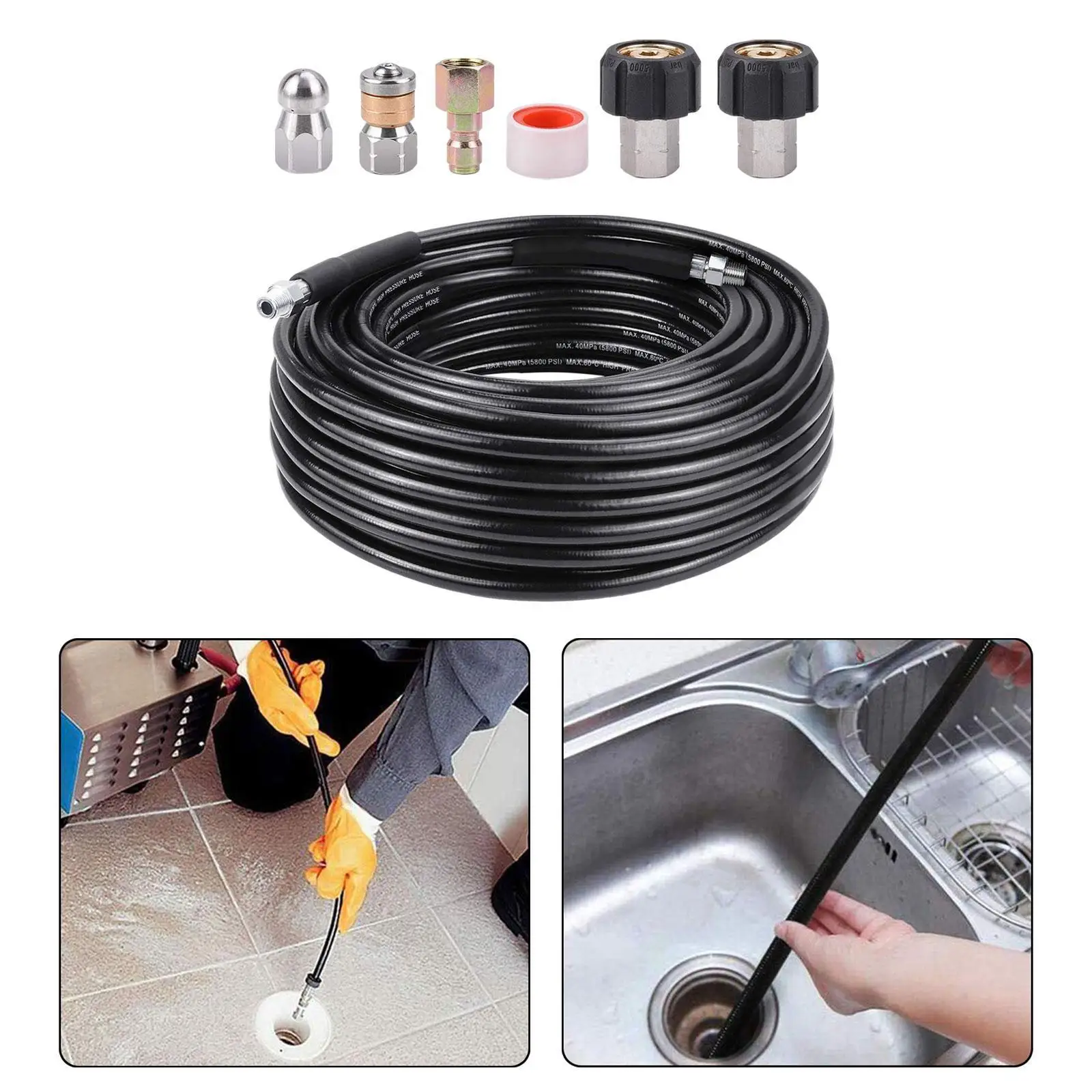 

Sewer Jetter Kit for Pressure Washer,Drain Jetter Nozzles Cleaner Hose 1/4 inch NPT Jetting Hose for Sinks Roofs Cleaning Car