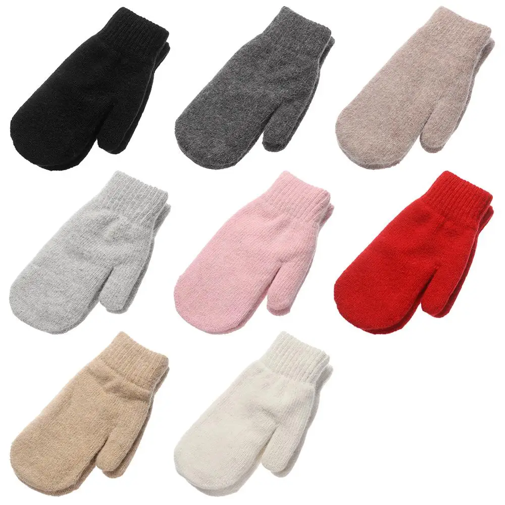Women Girl Soft Plush All Fingers Winter Gloves Rabbit Hair Mittens Double Layer