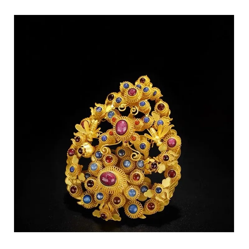

Antique Headdress Gold Copper Plated Hair Crown Imitation Filigree Han Elements Moderate Hanfu Filigree Inlaid Treasure Gold Hai