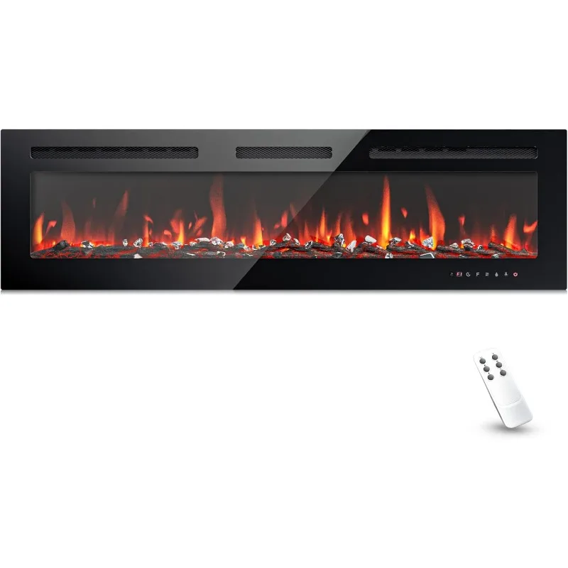 

60 Inch Electric Fireplace with Adjustable Flame Color,Remote Control, Linear Fireplace with Timer, Touch Screen, 750/1500W