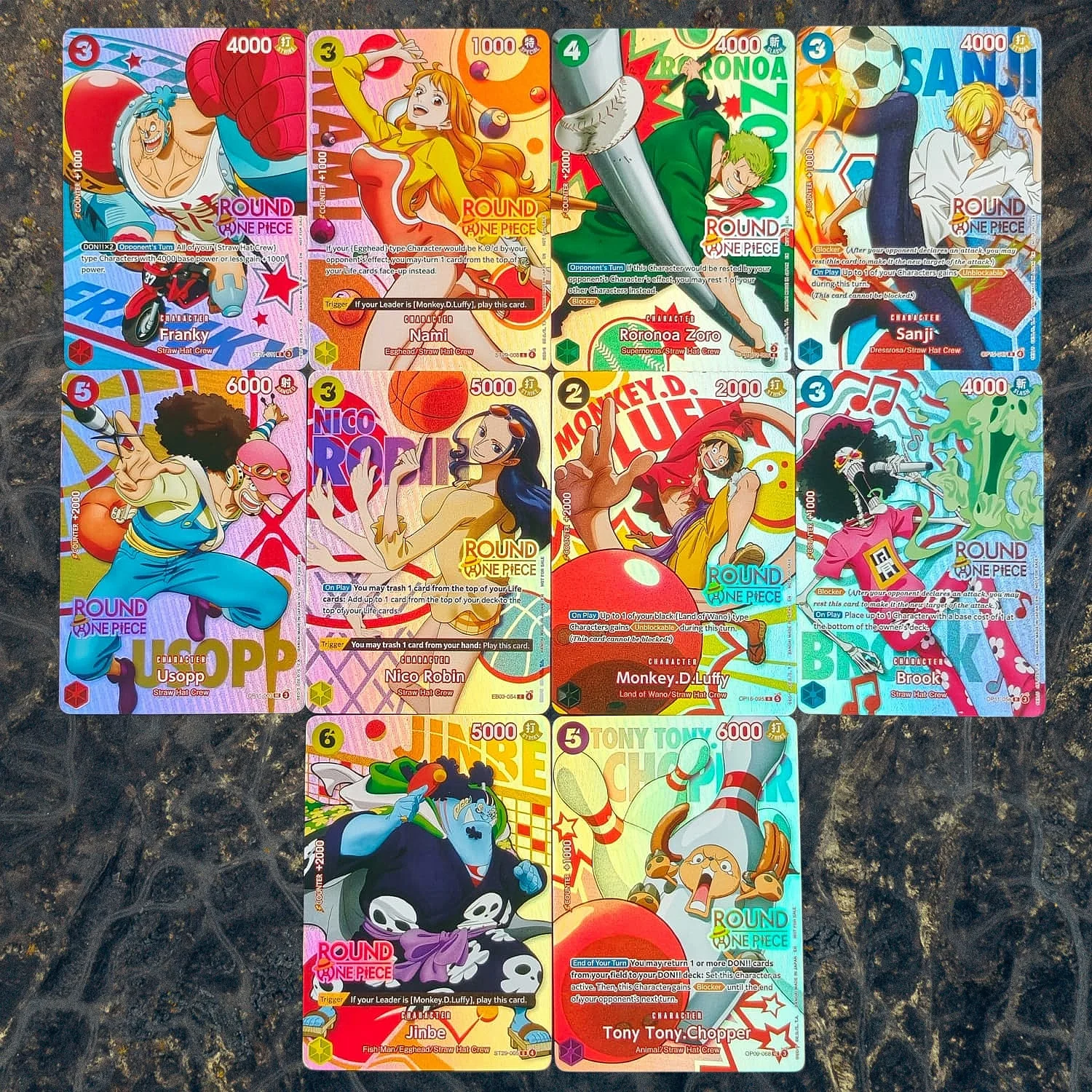 One Piece Nami Franky Sanji Robin Brook Zoro Jinbe Luffy Usopp Chopper 10 Stück DIY Englische Version Premium Anime Sammelkarten