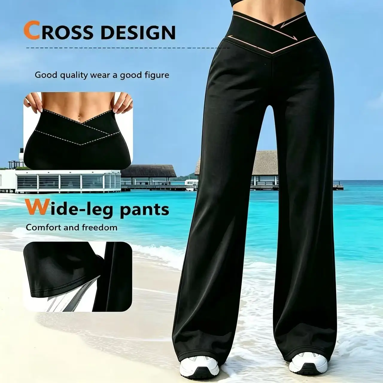 New Women's Cross Waist Wide Leg Sports Pants, Simple, Casual, Fashionable and Multifunctional Women's Pants, Straight Leg Pants