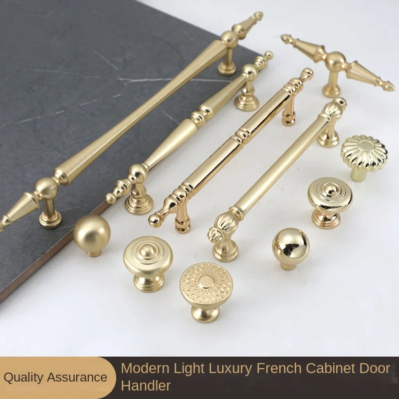 Golden French Cabinet Handle Modern and Simple Nordic Cabinet Wardrobe Door Drawer Furniture Hardware Round Handle