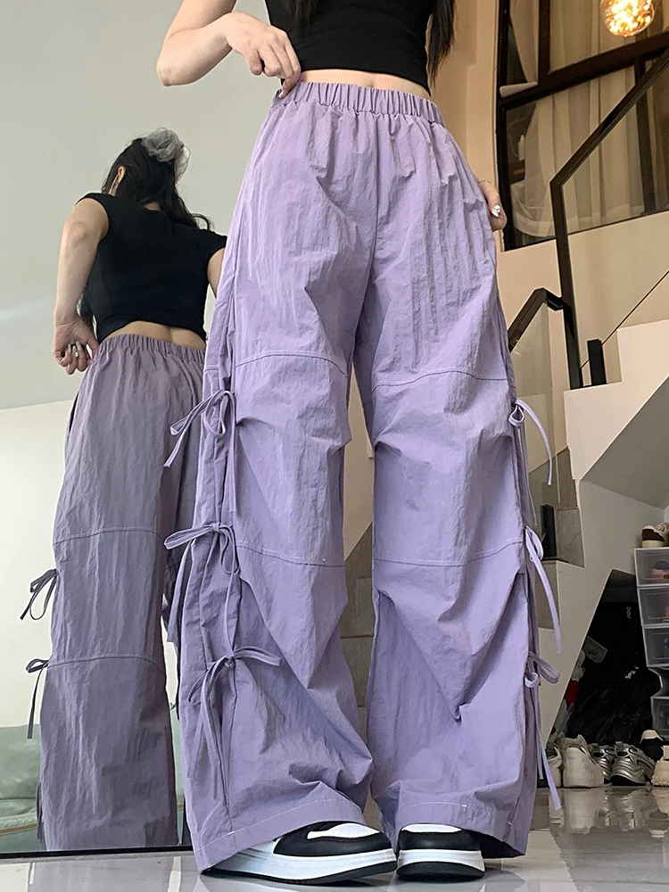 

American style straight quick drying pants for women summer design sense bow tie casual fashion sports wide leg pants