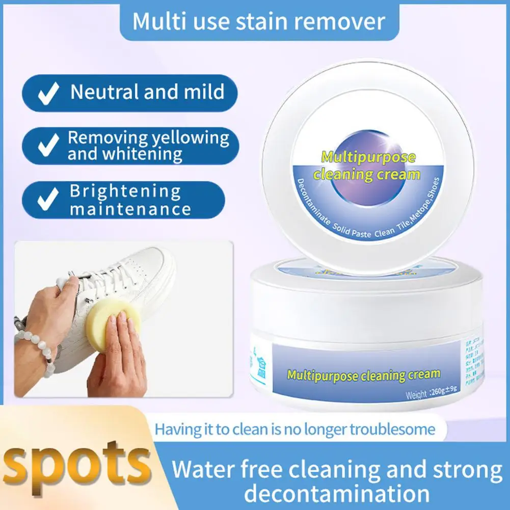 White Shoes Cleaning Cream Multi-functional Pasty Cleaner With Wipe Stains Remover Cleansing Maintenance Sports Shoes 260g