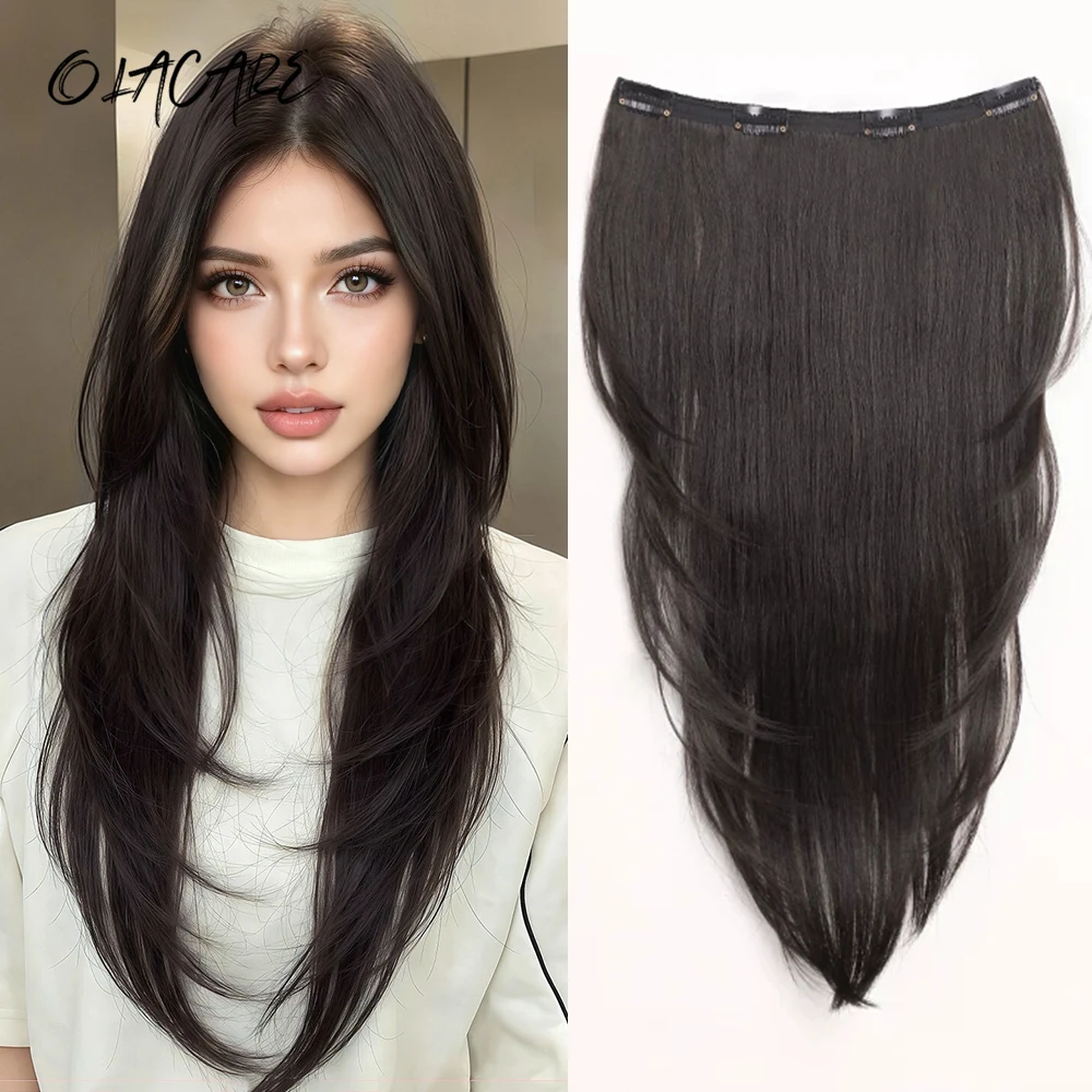 20Inch Synthetic Long Straight Layered U-Shaped Clip-in Hair Extension BB Clip Heat Resistant Hairpiece for Women