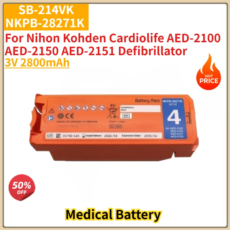 

SB-214VK NKPB-28271K High Quality Medical Battery 3V 2800mAh For Nihon Kohden Cardiolife AED-2100/2150/2151 Defibrillator