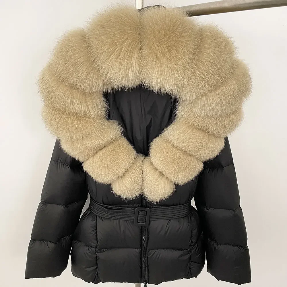 Femmes épais chaud à capuche réel naturel raton laveur col de fourrure de renard manteau femme décontracté blanc canard vers le bas manteau hiver doudoune femmes