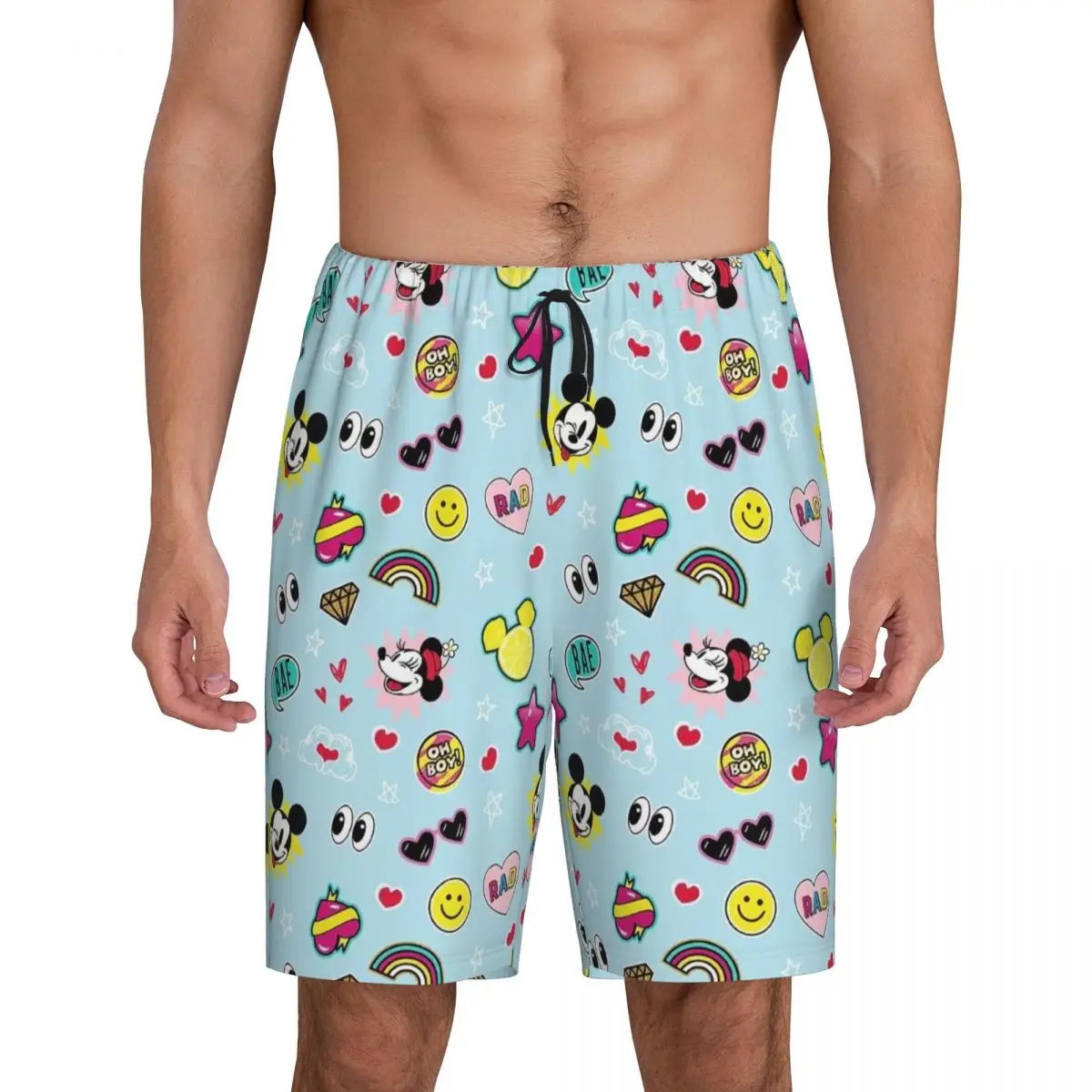 

Custom Printed Men's Minnie Mickey Mouse Cartoon Animation Pajama Bottoms Sleepwear Pjs Sleep Shorts with Pockets