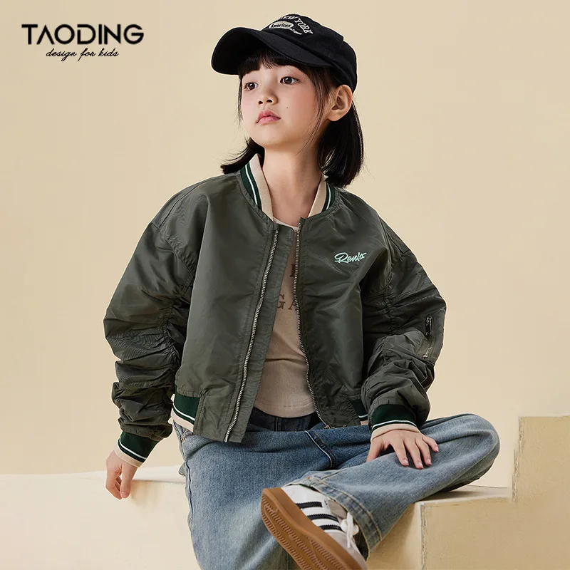 Baby Girl Top Girl Coat Autumn New Children Fashion All-in-one Air Force Flying Fashion Comfort Letter Embroidered Jacket Short