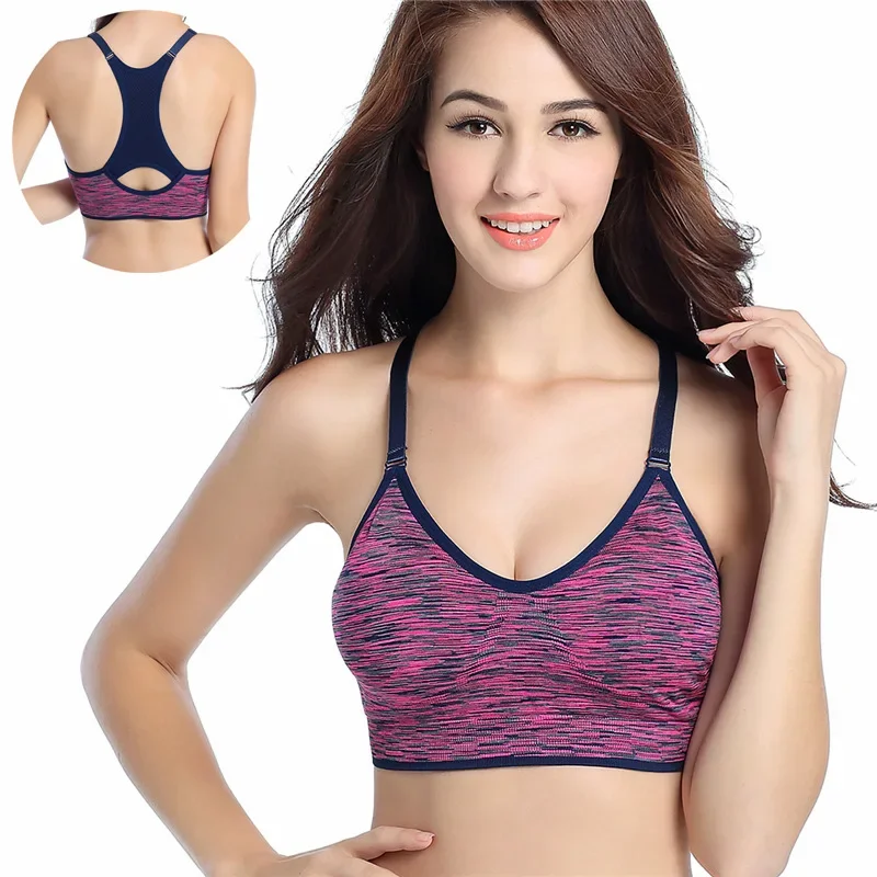 Soutien-gorge de sport pour femme, haut rembourré, sans couture, réglable, bretelles spaghetti, athlétique, course à pied, yoga, fitness, M, L