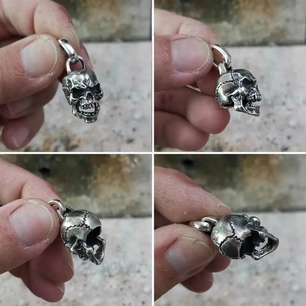 925 Sterling Silver Details Skull Pendant Biker Rock Punk Jewelry TA221 BZ