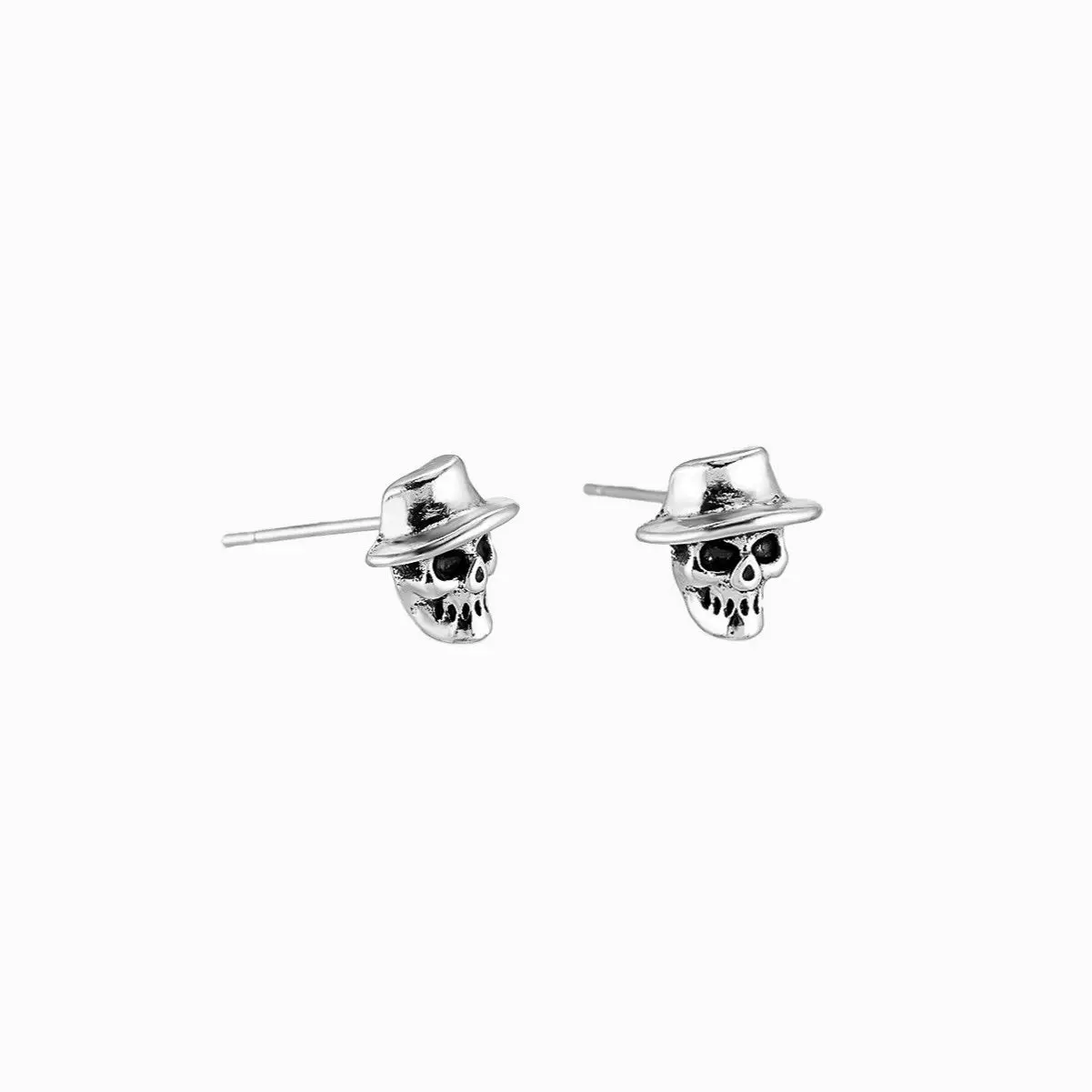 Steampunk Skull Earrings for Men, Vintage Gentleman Top Hat Ghost Bone Studs, Punk Gothic Easter Jewelry
