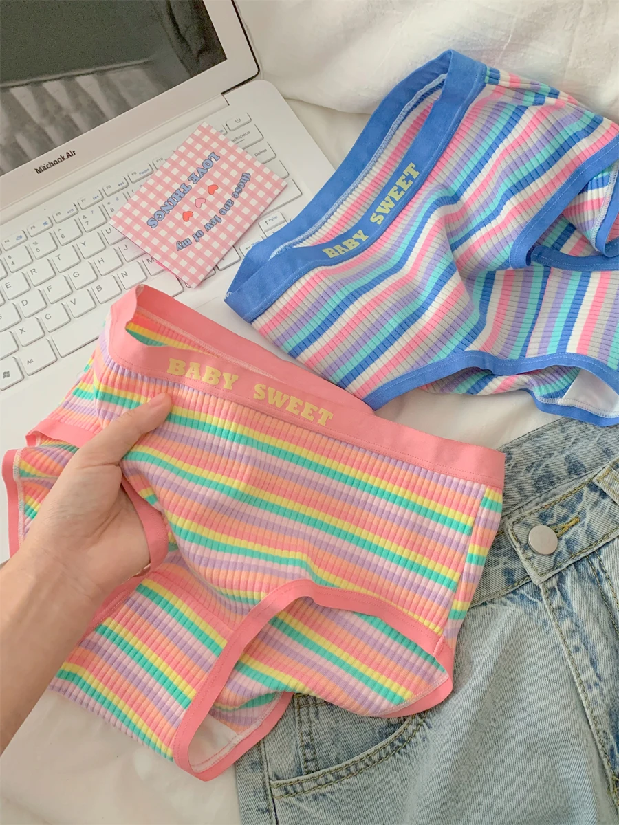 Mujer Bragas Sexys lencería Sexy femenina para Mujer ropa interior japonesa para niñas Tangas bragas de algodón a rayas Tang calzoncillos