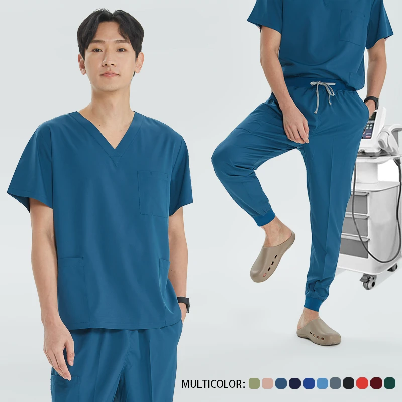 V-neck Collar Nurse Scrubs Medical Surgical Uniform Soft Stretch Hospital Working Scrub Set Dental Surgery Workwear Unisex S21