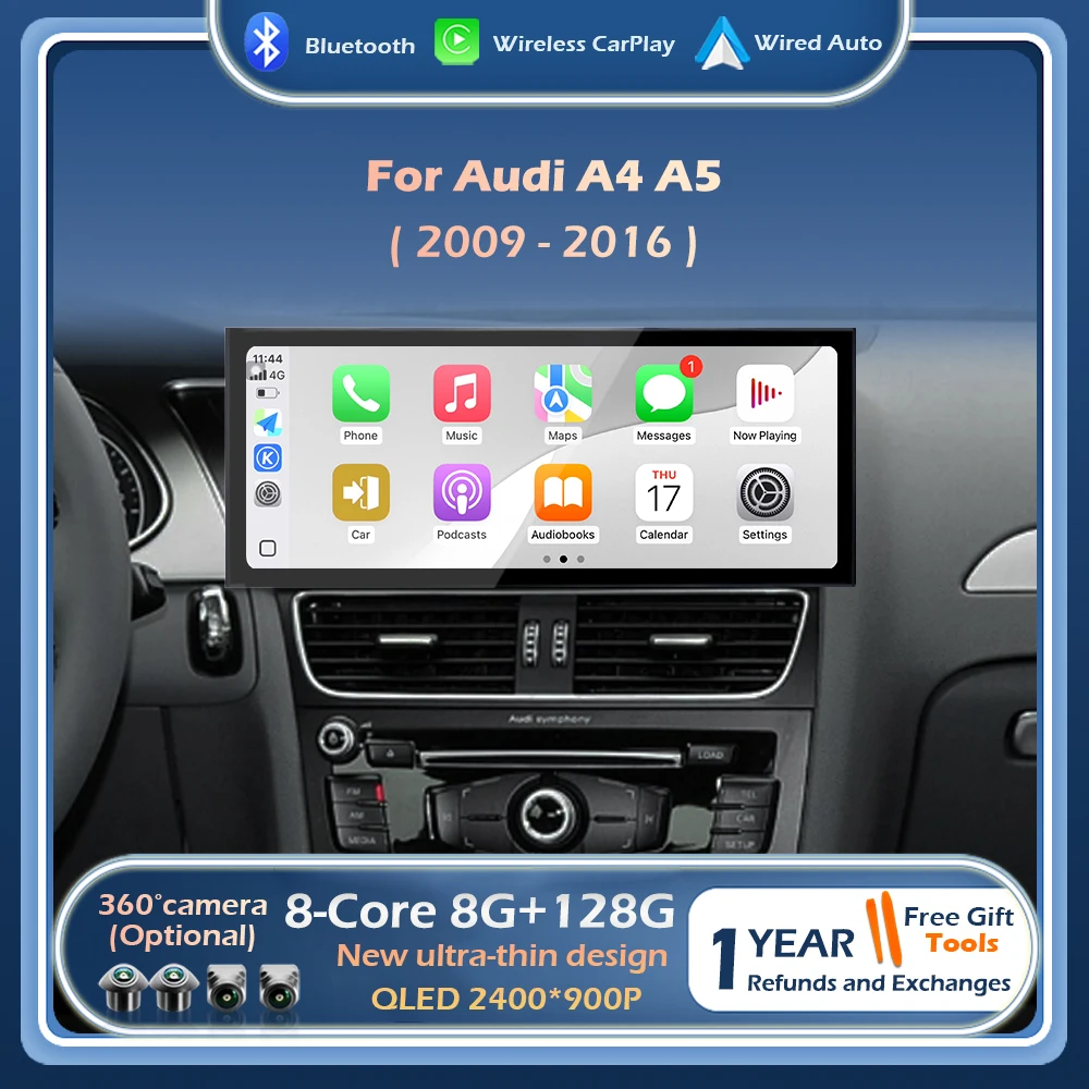 Wireless CarPlay For Audi A4 A5 2009-2016 Car Raido Multimedia Android 16 GPS Navigation Media Stereo QLED Touch Screen WIFI BT