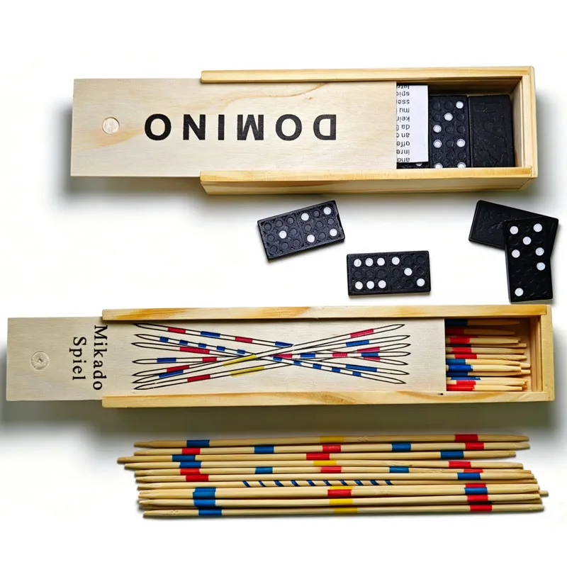 Traditional Wooden Box Board Games Pick‑Up Sticks Domino Tiles Educational Logic Puzzle Boxes Toys For Family Party Travel Fun