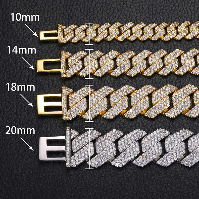 10/14/18/20mm wide Hip Hop 5A+ CZ Stone Bling Ice Out Rhombus Cuban Link Chain Necklace for Men Rapper Jewelry Drop Shipping