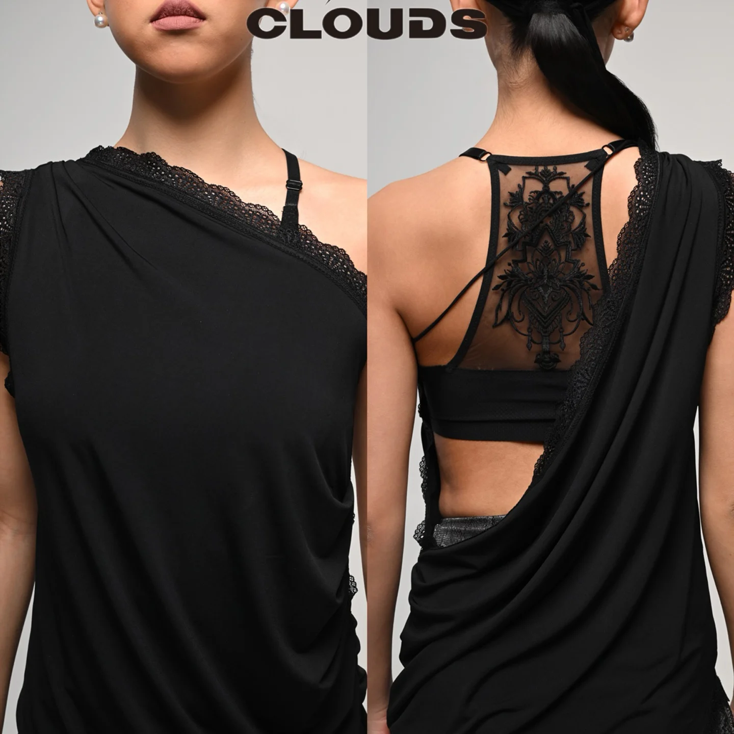 

Irregular Black Lace Slant Shulder Latin Dance Tops Women Sexy Practice Clothing Leopard Tops Adult Rumba Salsa Dancewear V23371