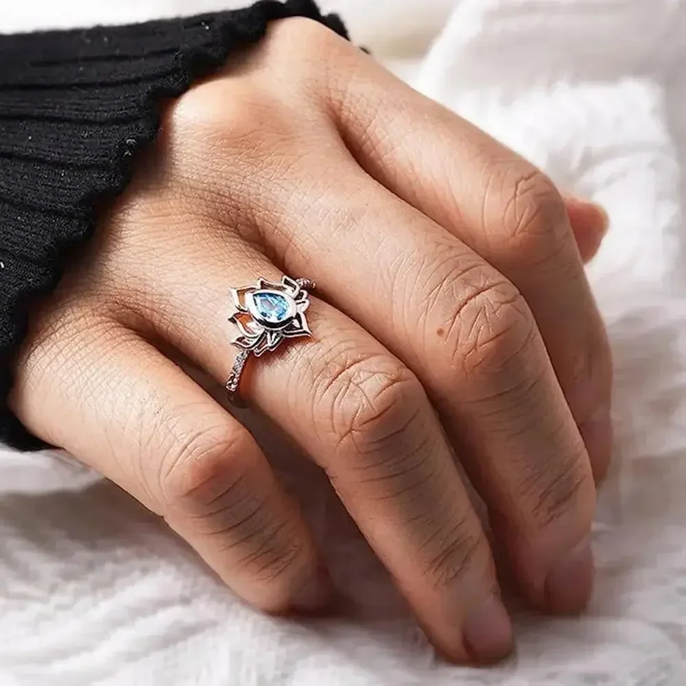 Women's 925 Thai Silver Adjustable Lotus Flower Ring