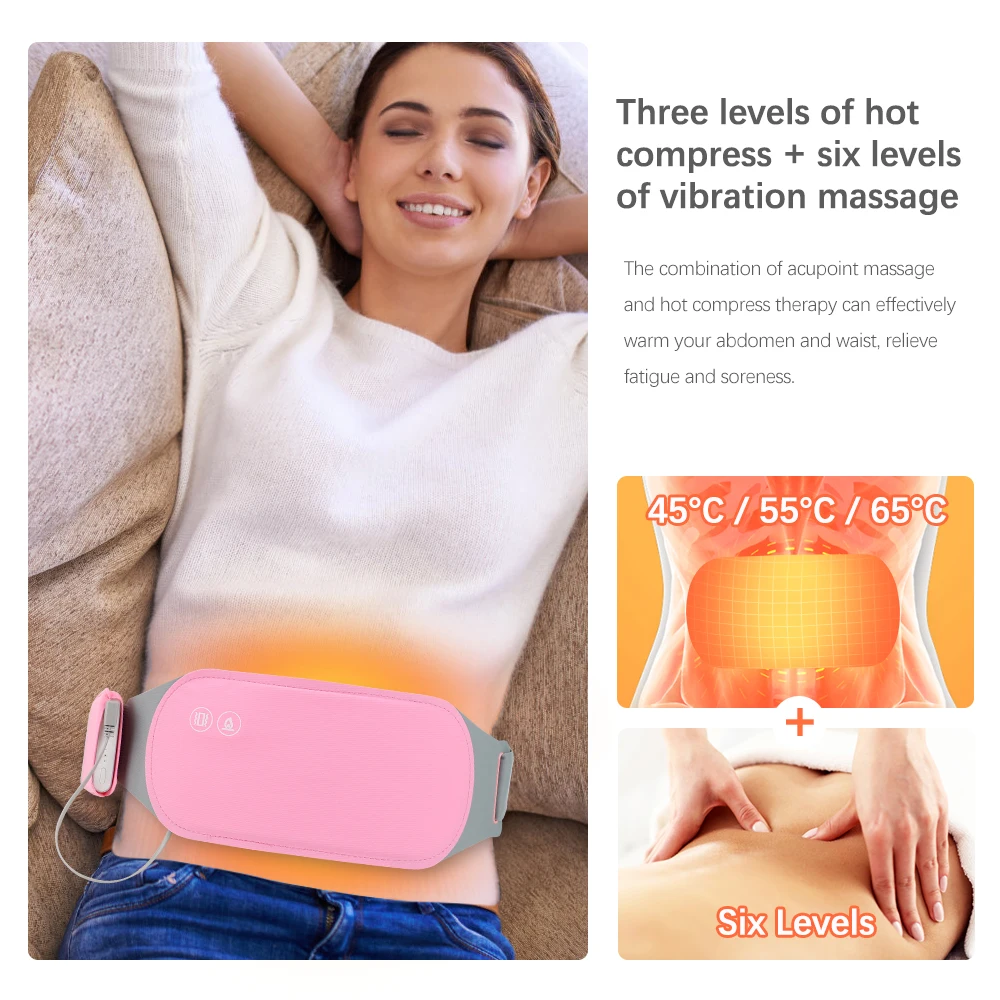 Washable Warm Uterus Belt Hot Compress Vibration Waist Abdominal Massager Menstrual Pain Relief Belly Warmer Heating Pad