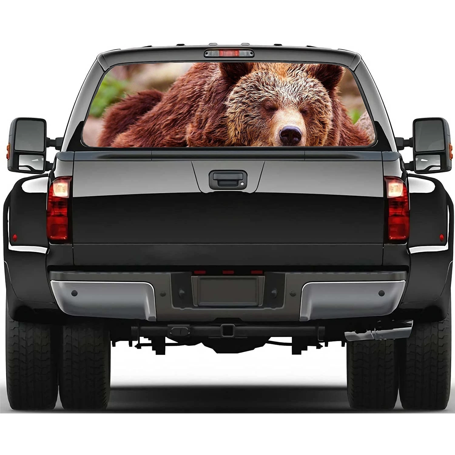 Sleeping Brown Bear Car Accessories Rear Windshield Sticker Truck Window See Through Perforated Back Window Vinyl Decal Decor