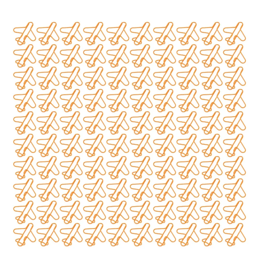 100Pcs Aircraft Shape Aircraft Shape Paper Clips 30*26mm Plastic-coated Wire Cute Paper Clips with Smooth Edges Orange/Silver