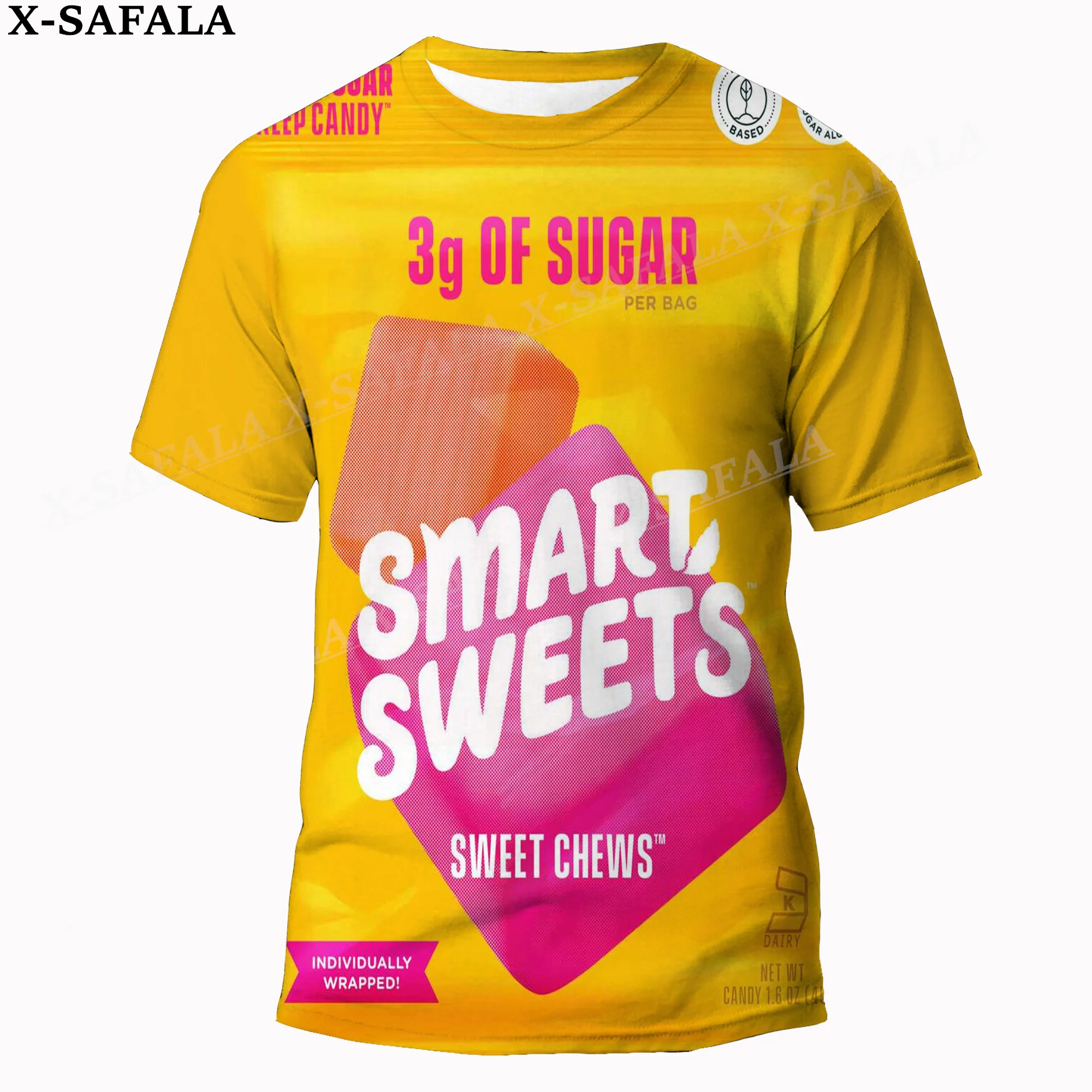 Novelty Funny Candy Food Snack Customized 3D Printed High Quality Milk Fiber T-shirt Round Neck Men Female Casual Tops-4