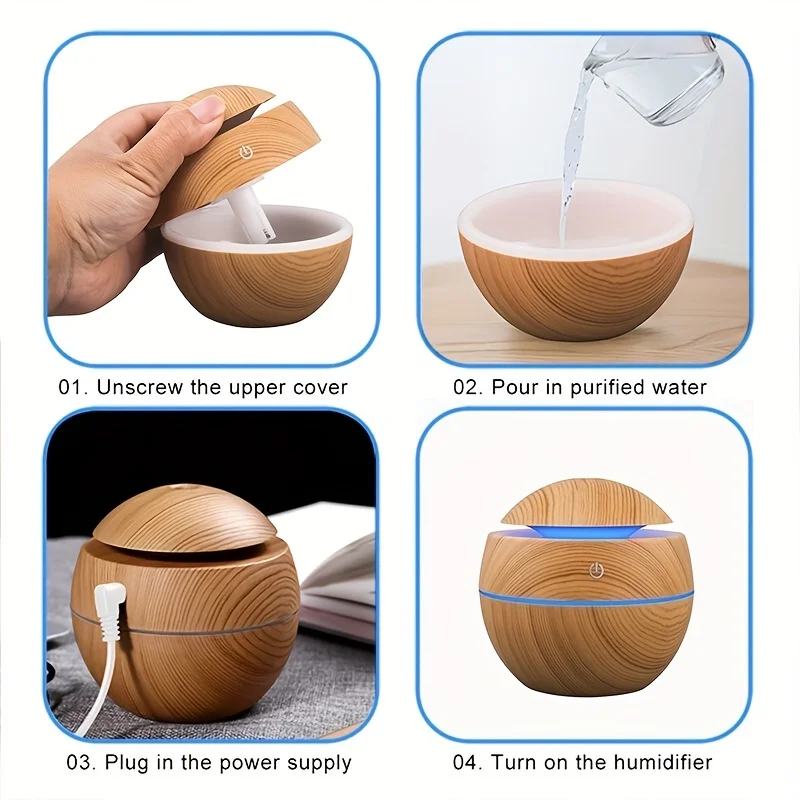 1PC Portable Air Humidifier Mini USB Ultrasonic Aroma Essential Oil Diffuser Wood LED Night Light Electric Aromatherapy Home