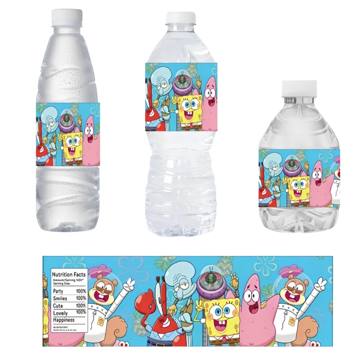 10/20/30PCS Sponge-Bob Stickers Water Bottle Label Party Decor Juice Cup Waterproof Sticker Kids DIY Gifts Party Favors Supplies