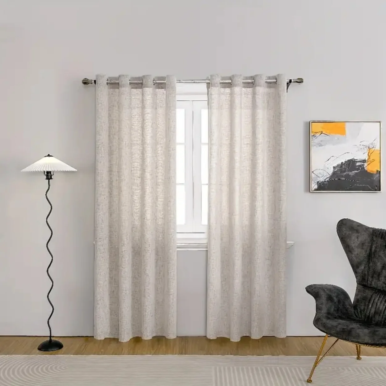 2pc Japanese Style Linen Curtains for Living Room and Balcony, Luxury Curtains Set for House, Grommet Tulles, Partition for Room