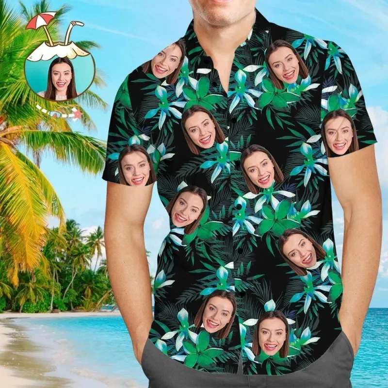 New Summer Custom Photo Hawaiian Shirt Men Clothing Funny 3D Customized Printed Button Up Shirt Cool Short Sleeve Women Blouse