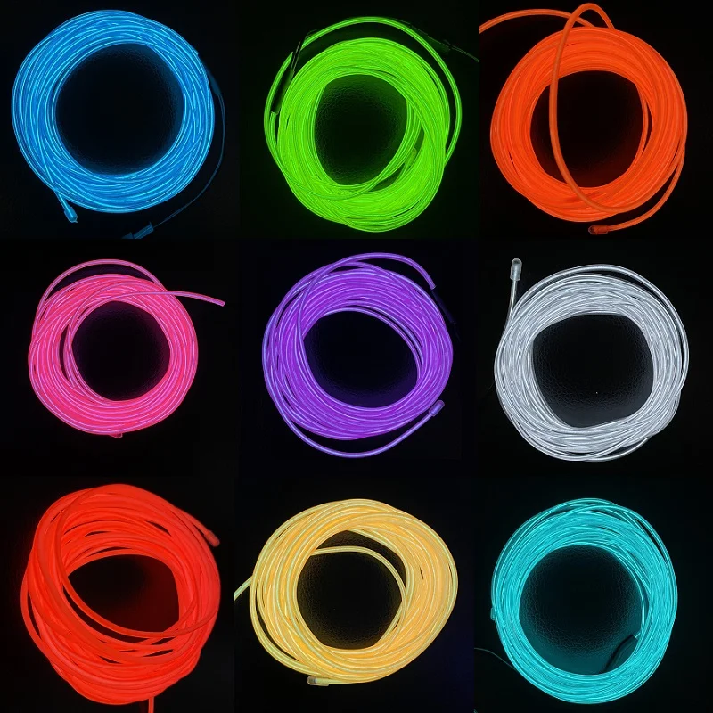 Luces de neón flexibles EL, cables luminiscentes impermeables para fiesta, tira de luz decorativa con usb, 1m, 3m, 5m