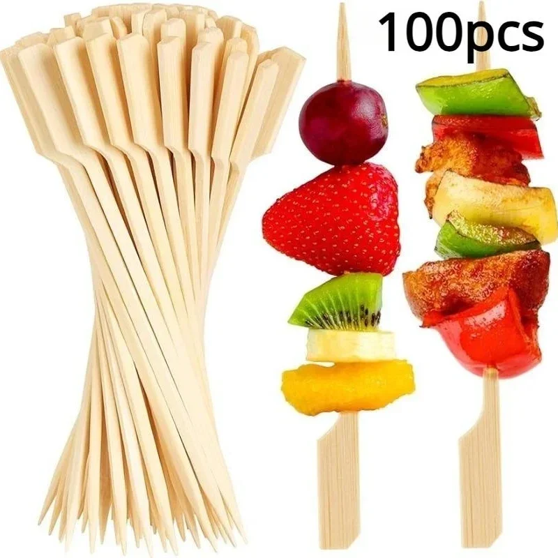 4.7in BBQ Party Bamboo Skewers Wooden Barbecue Skewers for Appetizers Natural Wood Sandwich Fruit Charcuterie Boards Accessories