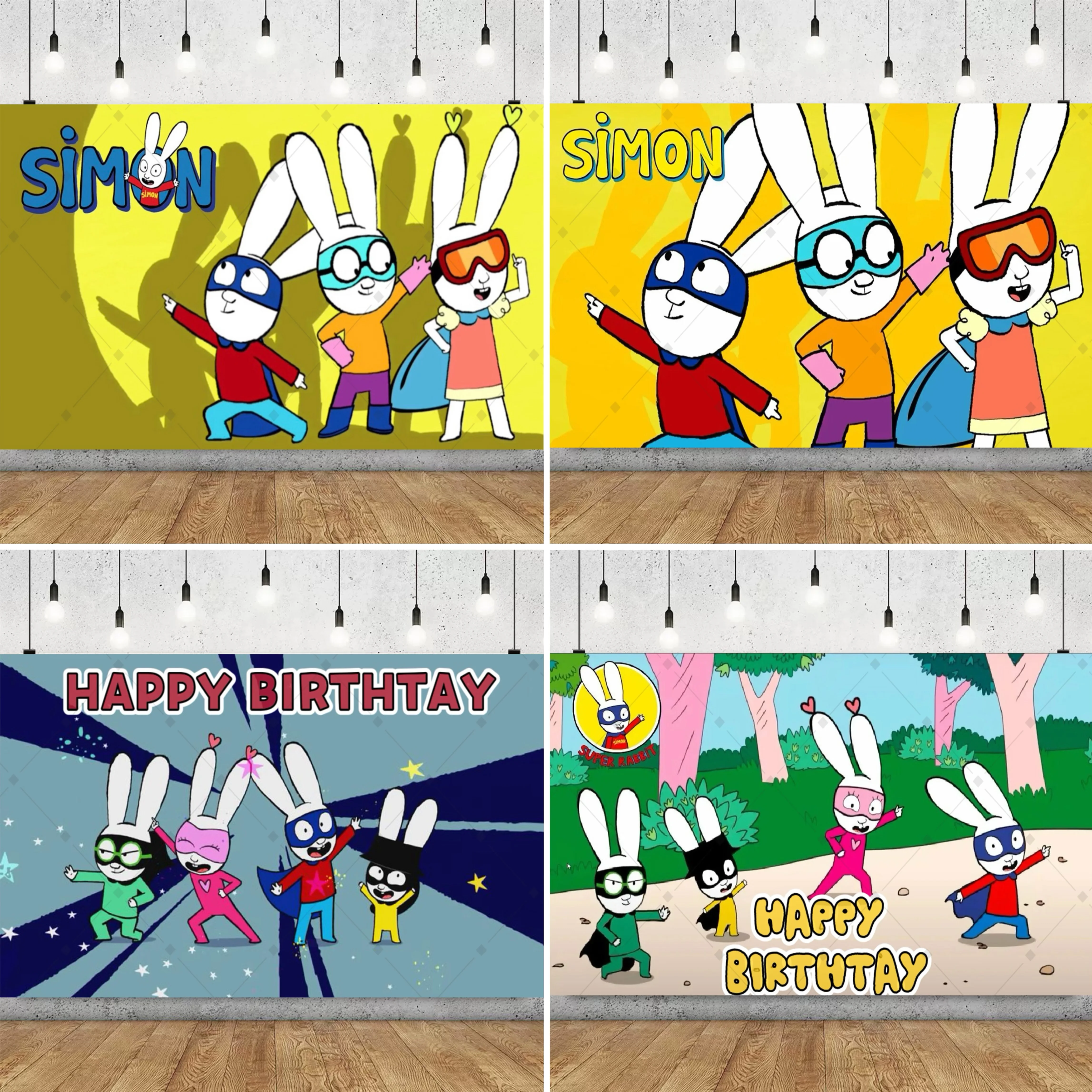 

Cartoon Simon Super Rabbit Theme Party Decoration Backdrop Cute Superhero Rabbit Birthday Decoration Photo Prop Banner Gift