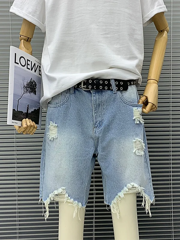 

Летние мужские рваные джинсовые шорты, легкие, свободного кроя, больших размеров, прямые, в американском стиле, повседневные, цветные