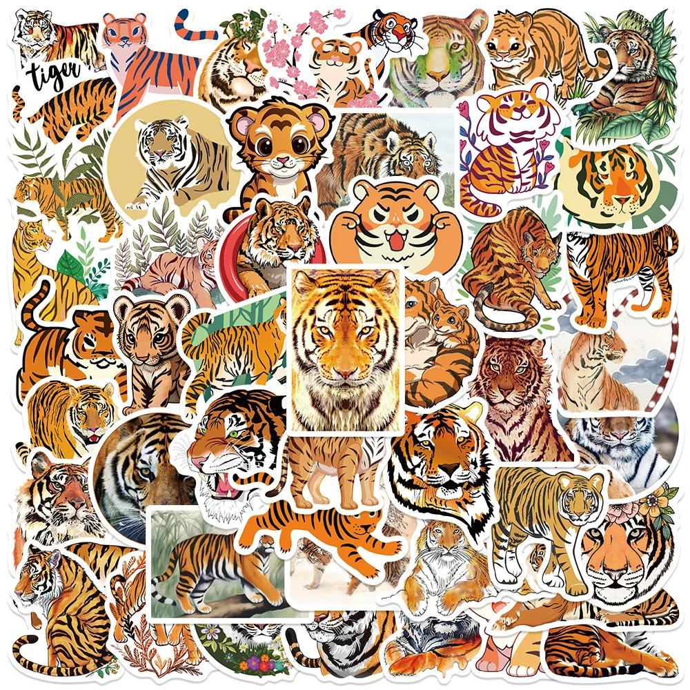 50pcs Animal Tiger Graffiti Stickers Pack Laptop Stationery Phone Suitcase DIY Sticker Handmade Journaling Materials