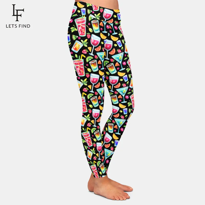 LETSFIND 2020 High Quaility Warm Leggings 3D Watercolor Tropical Cocktails Print High Waist Women Fitness Silm Legging