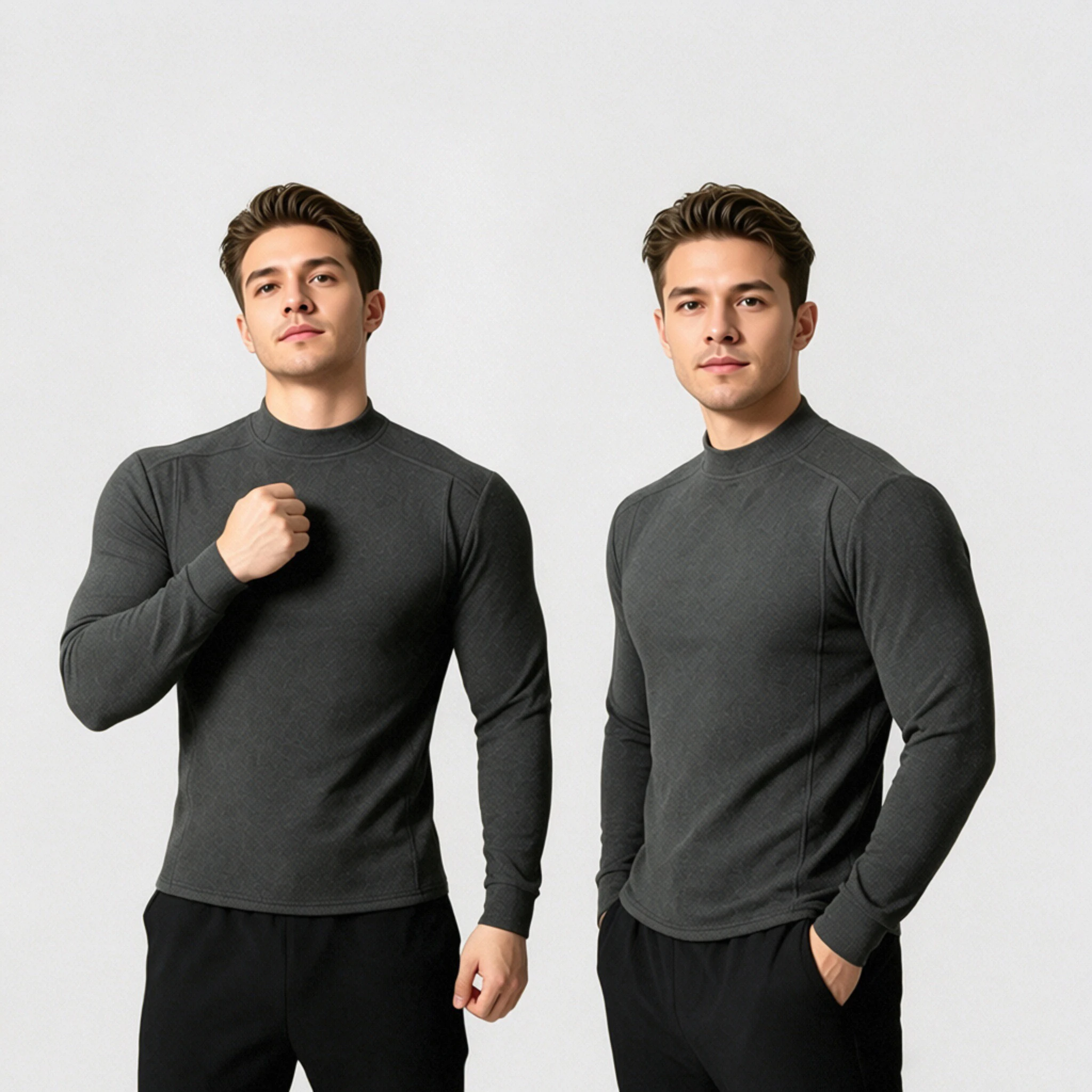 Men's long sleeved tight fleece shirt, with German velvet heating black technology, locks in heat, keeps the body warm, and effe
