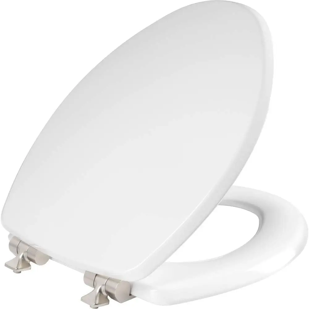 

Slow Close Elongated Toilet Seat with Brushed Nickel Hinges, Easy Installation, White