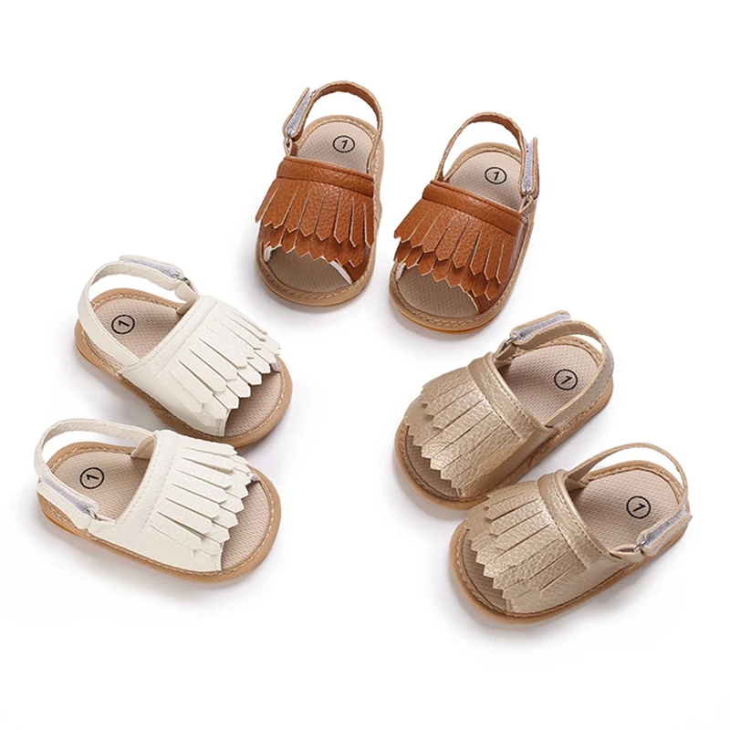 Baby Summer Sandals Toddler Girls Walking Shoes Soft Sole Flat PU Princess Shoes nfant Non-Slip First Walkers Beach Slipper