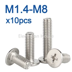 Boulon à vis cruciforme en acier inoxydable, vis à tête plate, ultra mince, super bas, cruciforme, CM, M1.4, M1.6, M2, M2.5, M3, figuré, M5, M6, M8, 10 pièces par lot