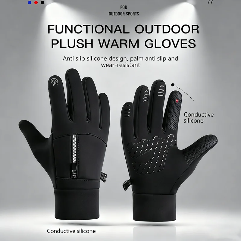 Guanti impermeabili da pesca all'aperto Guanti da uomo in silicone antiscivolo Touch Screen Guanti a dita intere Guanti caldi da equitazione per motociclisti