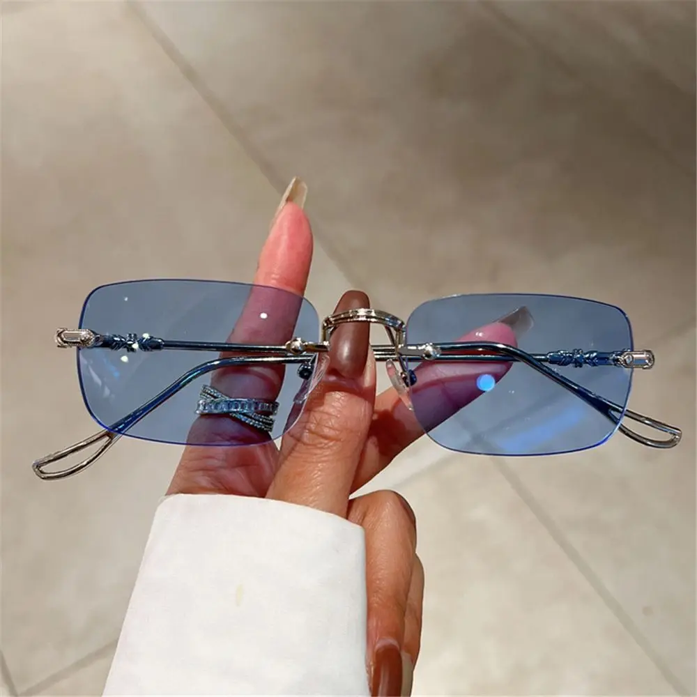 Small Rimless Sunglasses Vintage Metal Square Frame Women Men Luxury Brand Design Sun Glasses Women Mirror Gafas De Sol UV400