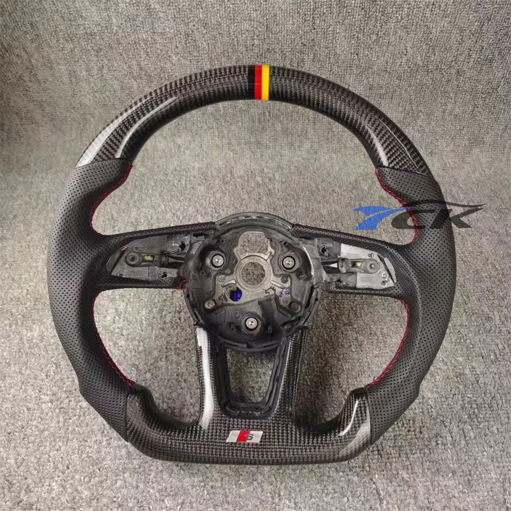 

Handmade Customized Carbon Fiber Black Leather Red Stitch Steering Wheel for Audi A4 2016-2020 car accessories