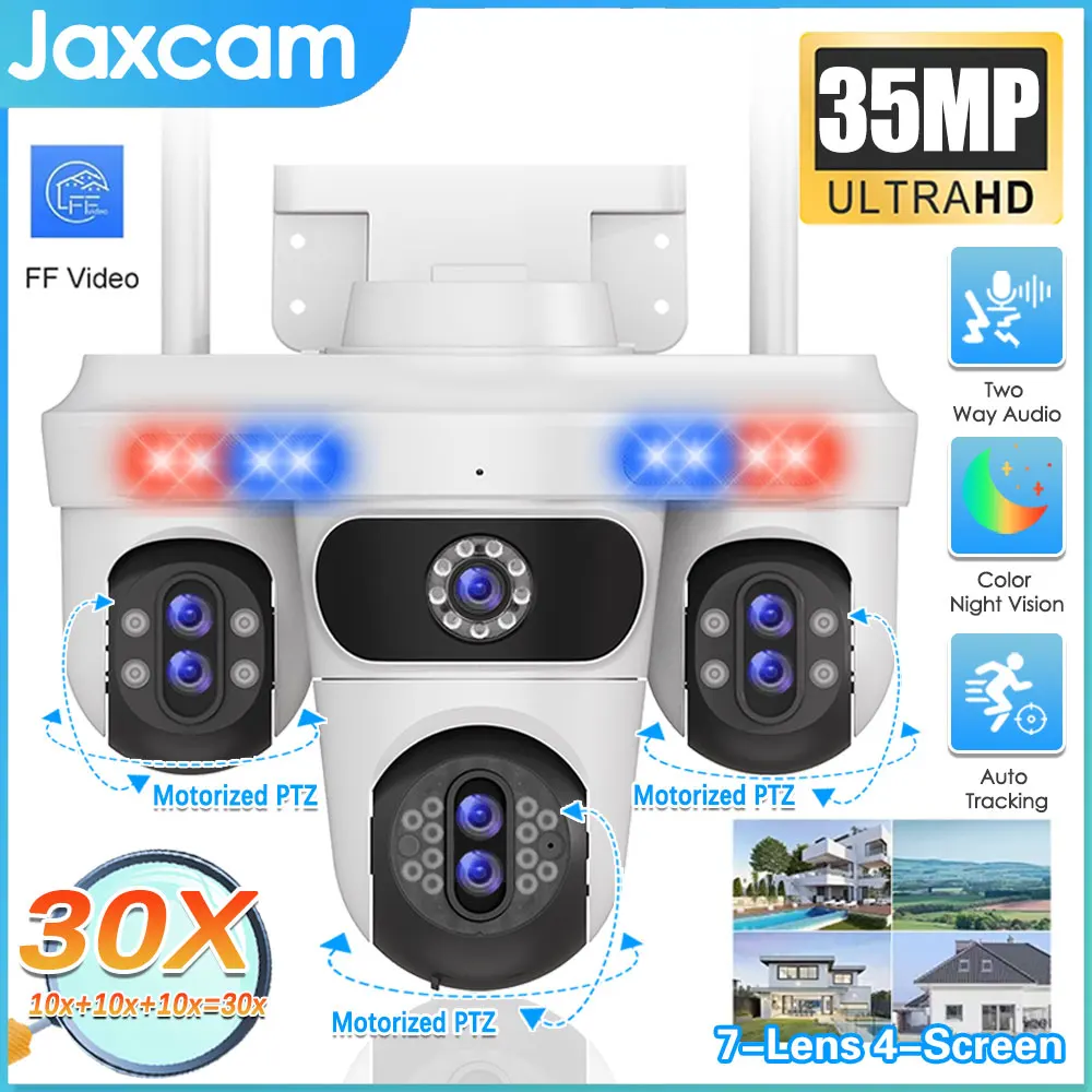 

10X Zoom 4 Screens WiFi IP Camera Outdoor 35MP 7 Lenses Video Surveillance Three 360 PTZ Auto Tracking Security Cameras