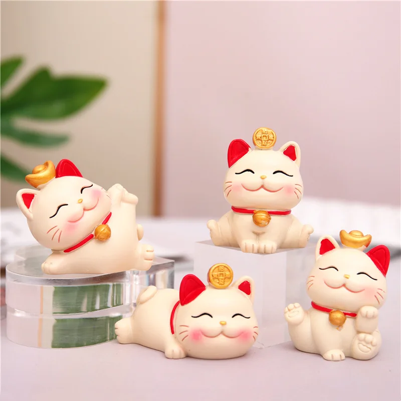 1 Piece Of Resin Cartoon Cute Good Lucky Cat Small Model Statue Handicraft Decoration Miniature Home Decoration