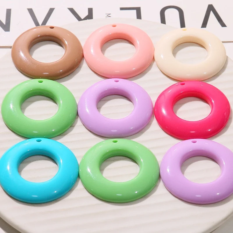 New style 40pcs/lot 41mm color print geometry rounds shape resin cabochon beads diy jewelry garment hair accessory