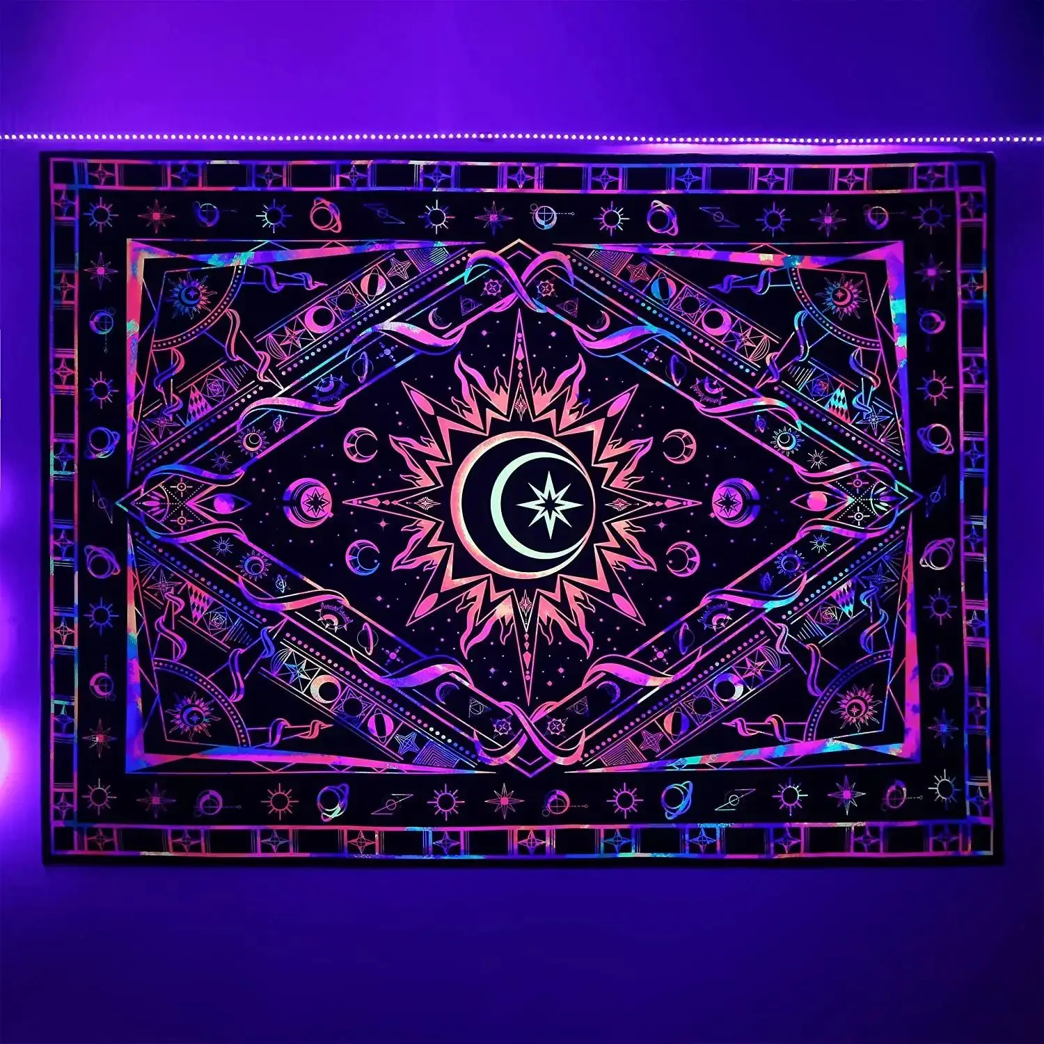 VIKAMA Psychedelic Mandala Tapestry UV Reactive Black Light Fluorescent Hippie Wall Hanging Room Decor