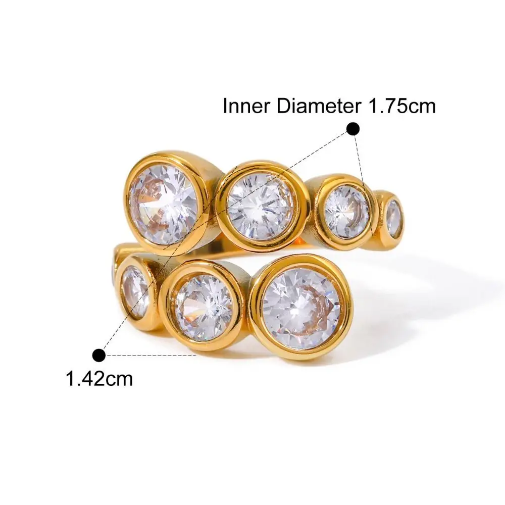 Anillo abierto de acero inoxidable con diseño de línea, anillo asimétrico a prueba de óxido chapado en oro de 18 quilates, anillo de circonia cúbica ajustable brillante para vacaciones